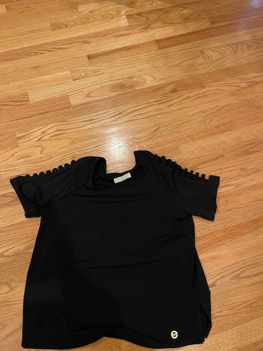 Michael Kors Black Short Sleeve Cutout-Trim Top
